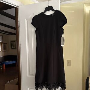 Donna Ricco Black Midi Dress with Lace Detail